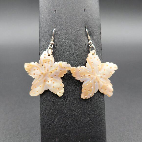 Jewelry - Silver Over Copper Carved Shell Starfish Beautiful Earrings A6112